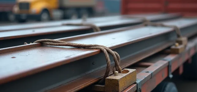 Carpenteria metallica verniciata su camion con cinghie e distanziatori per prevenire microdanni da trasporto